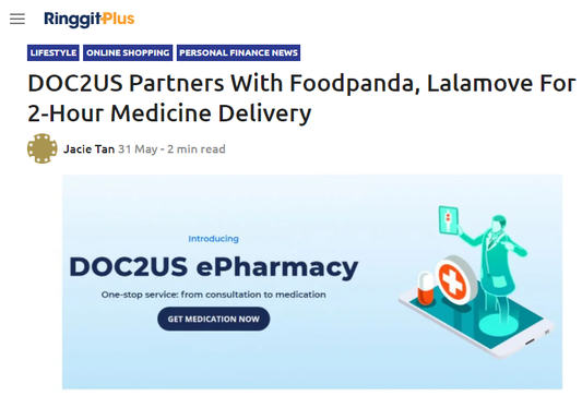 Featured image for DOC2US Partners With Foodpanda, Lalamove For 2-Hour Medicine Delivery