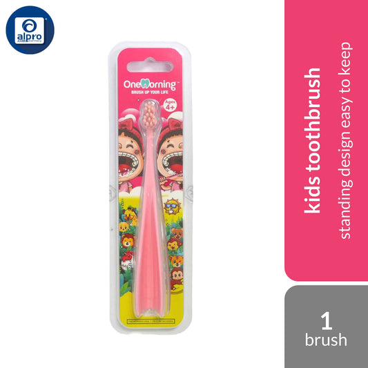one-morning-tri-kids-toothbrush-blue-pink-1s-standing-design-easy-to-keep-brush-upright product image 1