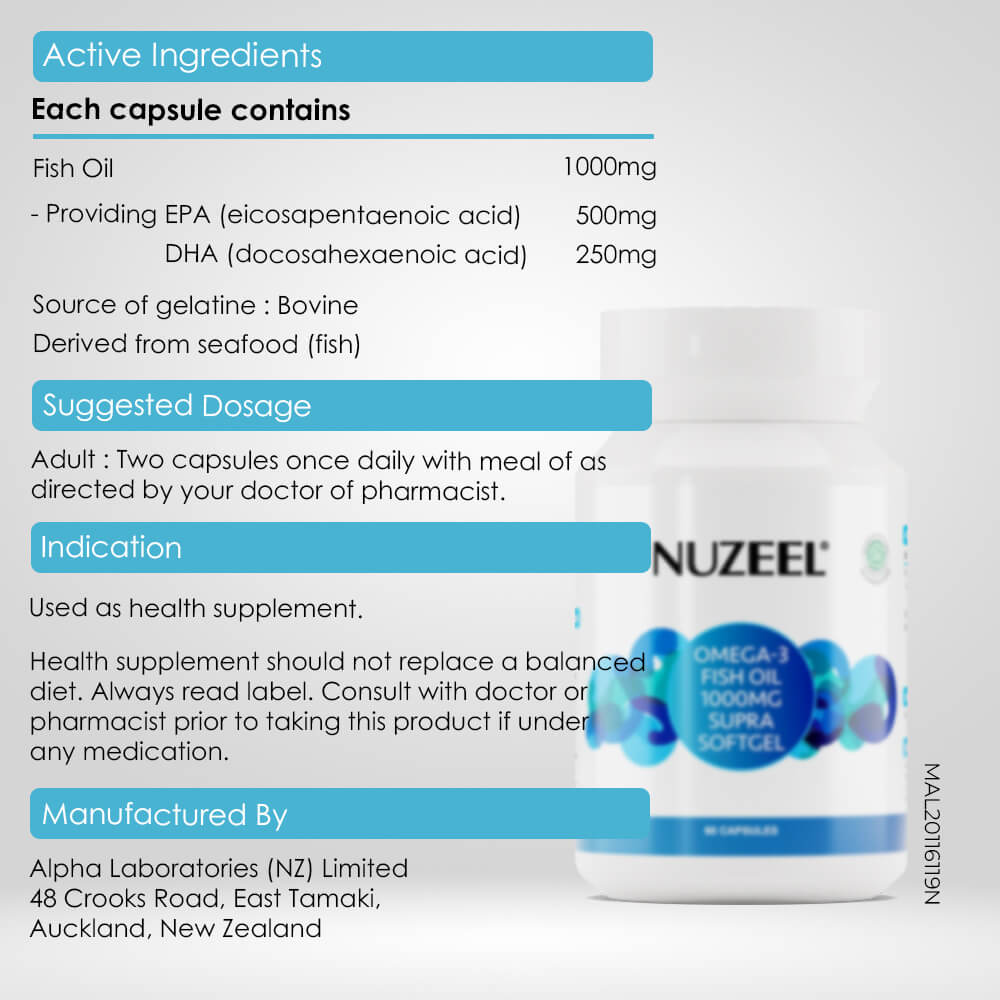 Nuzeel Omega 3 Fish Oil 1000mg Supra Softgel 60s