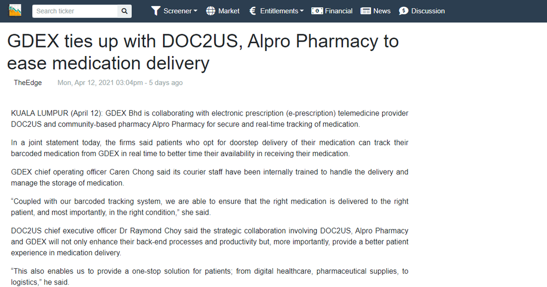 Featured image for KL Sceener : GDEX ties up with DOC2US, Alpro Pharmacy to ease medication delivery