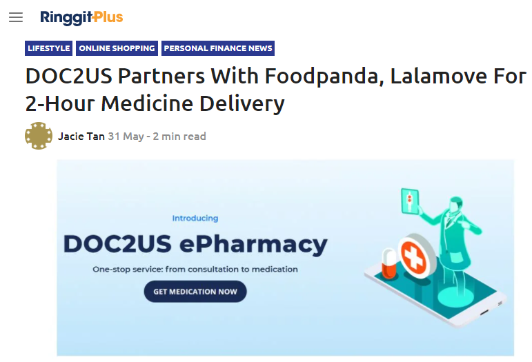 Featured image for DOC2US Partners With Foodpanda, Lalamove For 2-Hour Medicine Delivery
