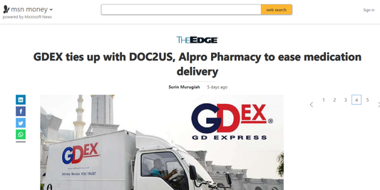 Featured image for MSN : GDEX ties up with DOC2US, Alpro Pharmacy to ease medication delivery
