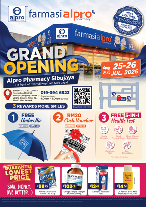 Grand Opening Alpro Pharmacy Sibujaya 25-26 July 2026 Alpro Alliance Sdn. Bhd.