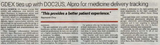 Featured image for The Star (Malaysia) : GDEX ties up with DOC2US, Alpro for medicine delivery tracking