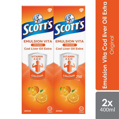 Scotts Emulsion Cod Liver Oil Orange 2x400ml | Boost Immune System Scotts