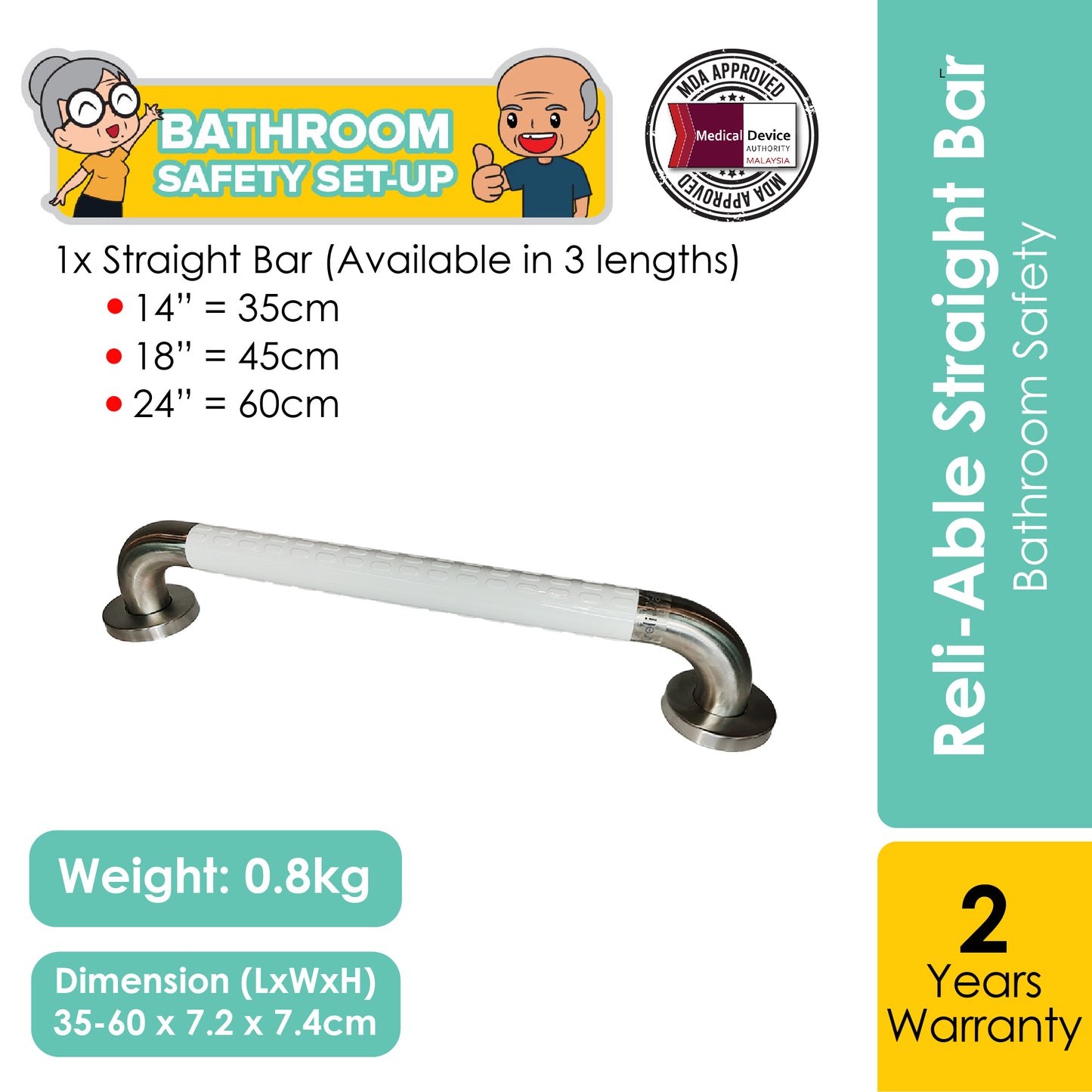 reli-able-straight-bar-shower-grab-bar product image 1