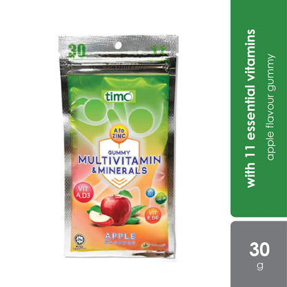 timo-gummy-multivitamin-minerals-apple-lemon-strawberry-flavour-30g-1s-with-11-essential-vitamins product image 1