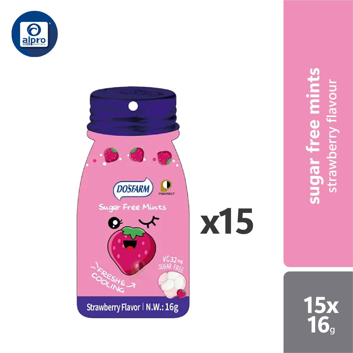 dosfarm-sugar-free-cooling-vitamin-c-mints-candy-16g-orange-strawberry-watermelon-peach-guava-grape product image 1