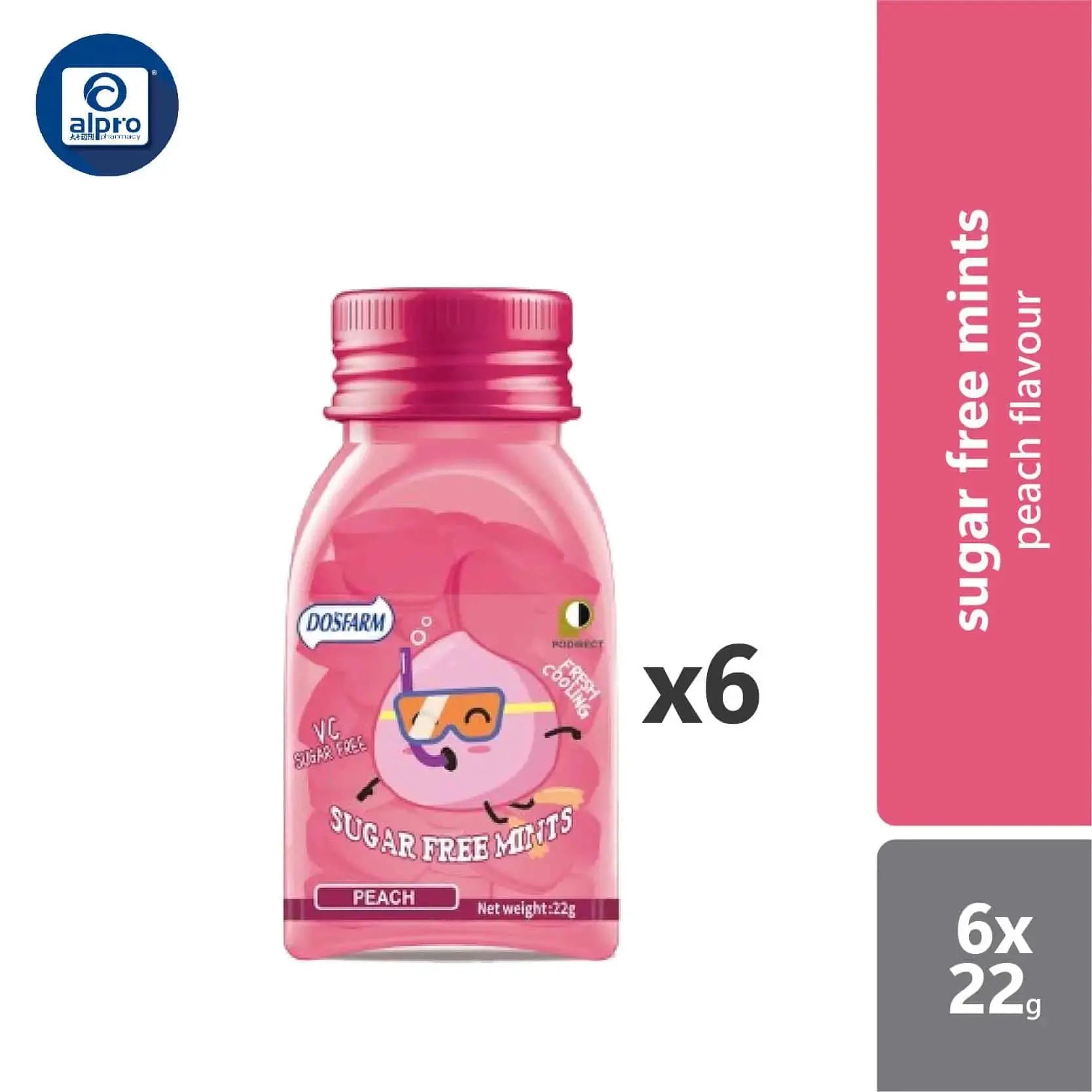 dosfarm-sugar-free-mint-candy-22g-bottles-grape-peach-watermelon product image 1