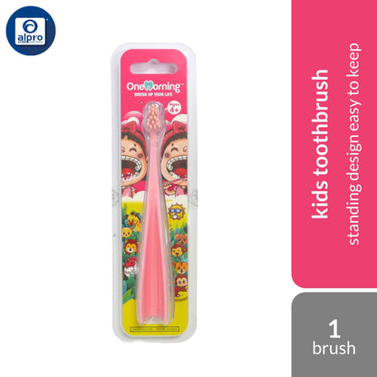 one-morning-tri-kids-toothbrush-blue-pink-1s-standing-design-easy-to-keep-brush-upright product image 1