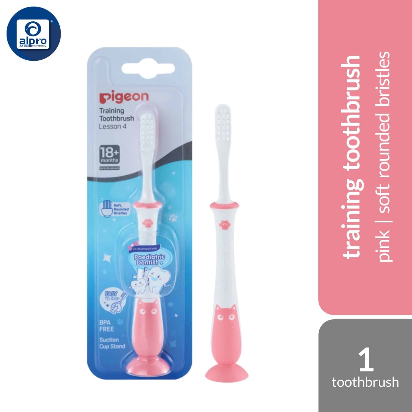 pigeon-training-toothbrush-lesson-4-pink-green-18-month-soft-rounded-bristles-soft-grip product image 1