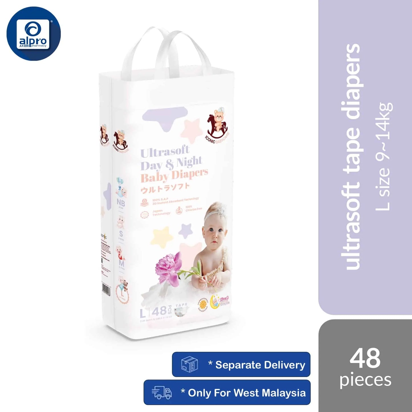 iconic-babycare-ultrasoft-day-night-baby-tape-diapers-nb-s-m-l-ultrasoft-thin-super-absorbent product image 1