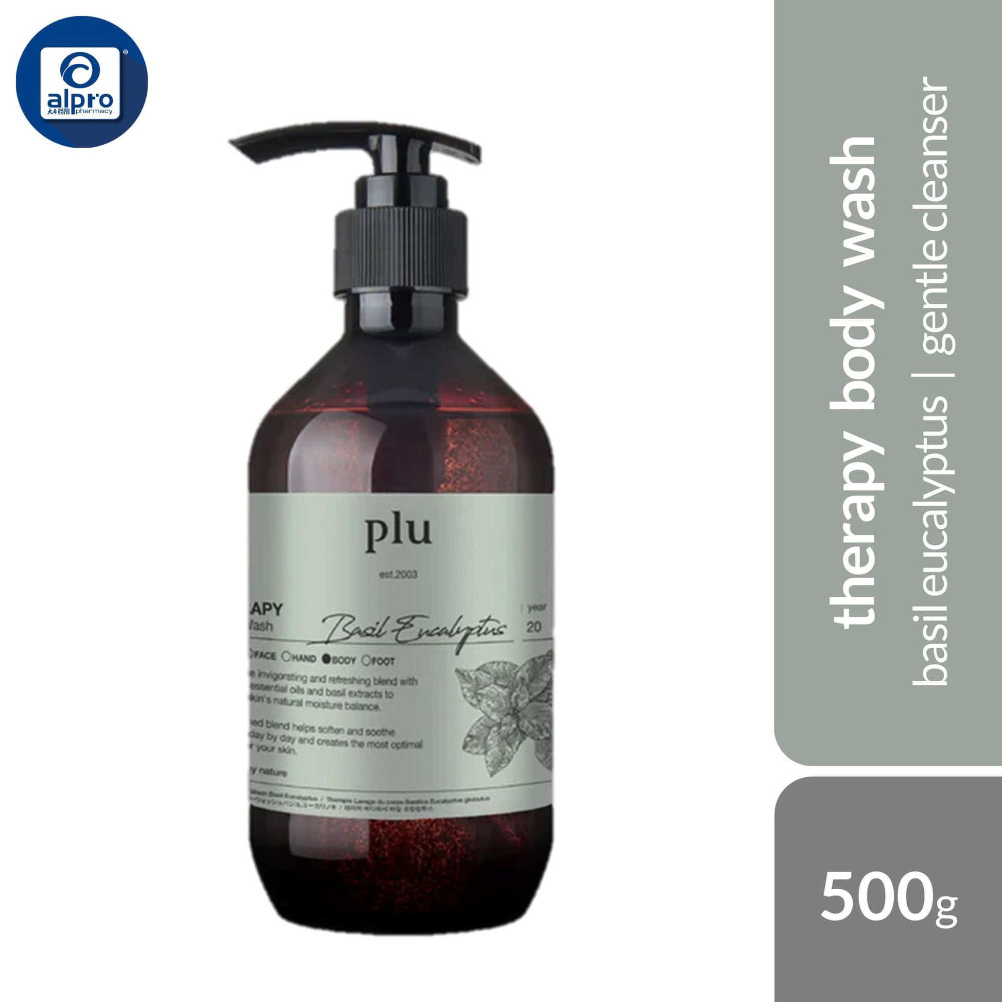 plu-therapy-body-wash-bergamot-lavender-lily-vanila-basil-eucalyptus-500g-gentle-cleanser-intense-hydration-basil-eucalyptus