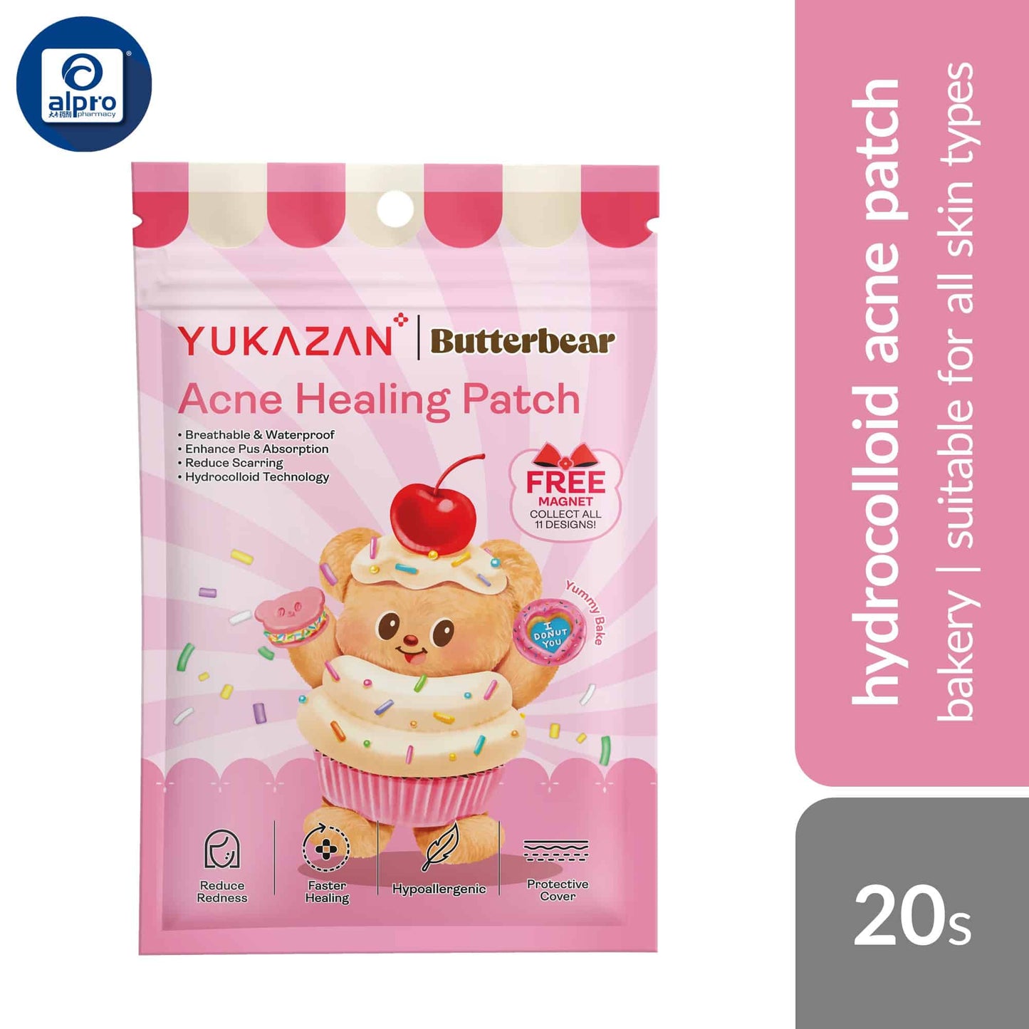 yukazan-butterbear-acne-healing-patch-classic-bakery-animal-picnic-party-garden-20s-less-scarring-waterproof product image 1