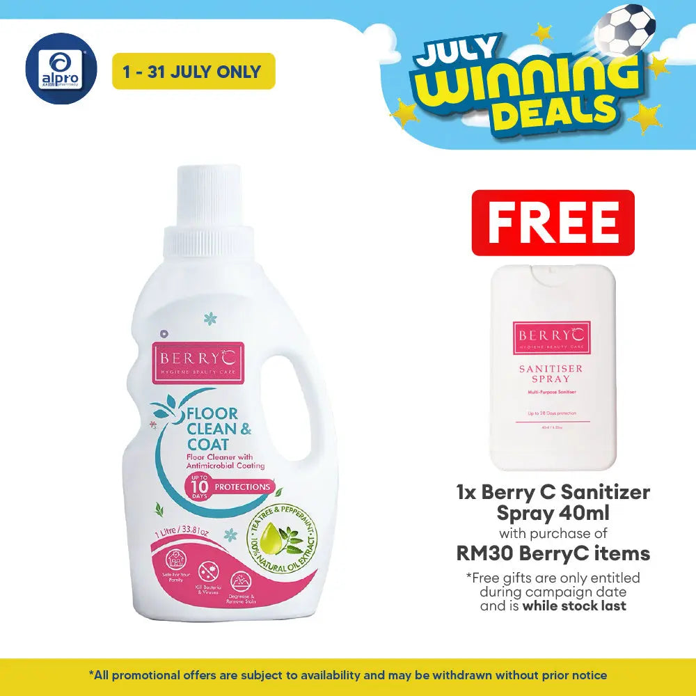 Berry C Sanitizer Floor Clean & Coat 1L | Kill Bacteria & Viruses Berry C