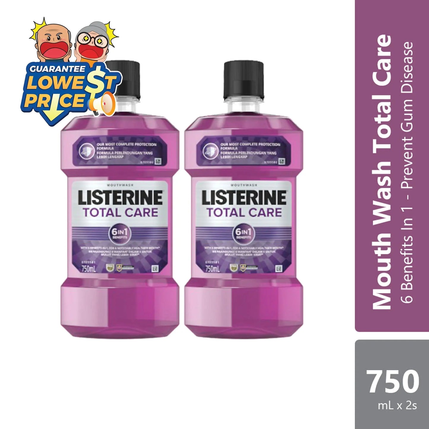 Listerine Total Care 6 in 1 750ml 2s | Strengthens Teeth with  Fluoride Listerine