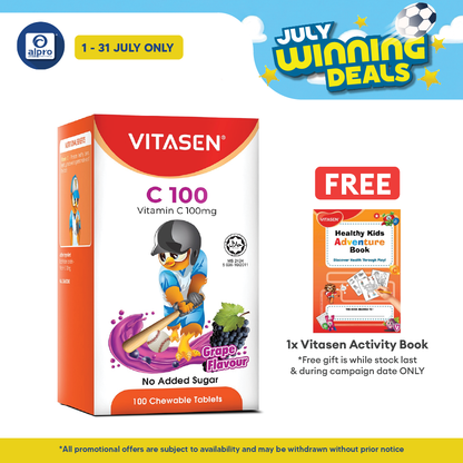 Vitasen C 100mg (Grape/ Orange) 100s | Promotes Healthy Bones & Teeth Vitasen
