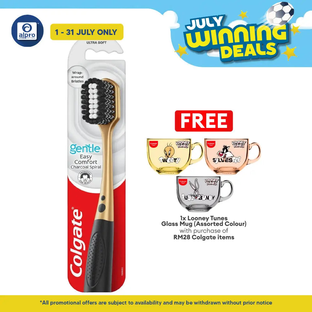 Colgate Easy Comfort Charcoal Spiral Super Soft Toothbrush 1s | Bi-level Design Helps Whiten Teeth Colgate