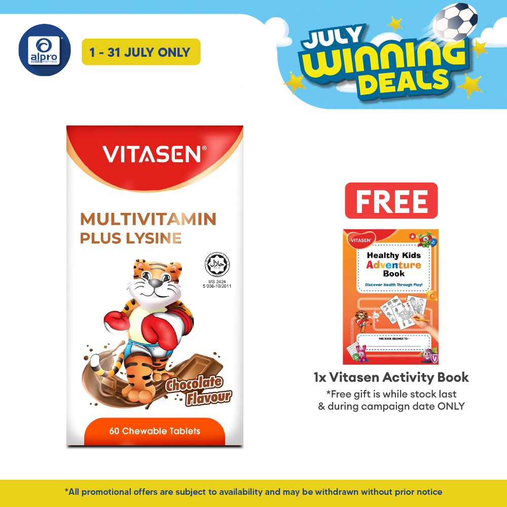 Vitasen Daily Multivitamin Plus Lysine (Chocolate / Orange) 60s | Improve Appetite Vitasen