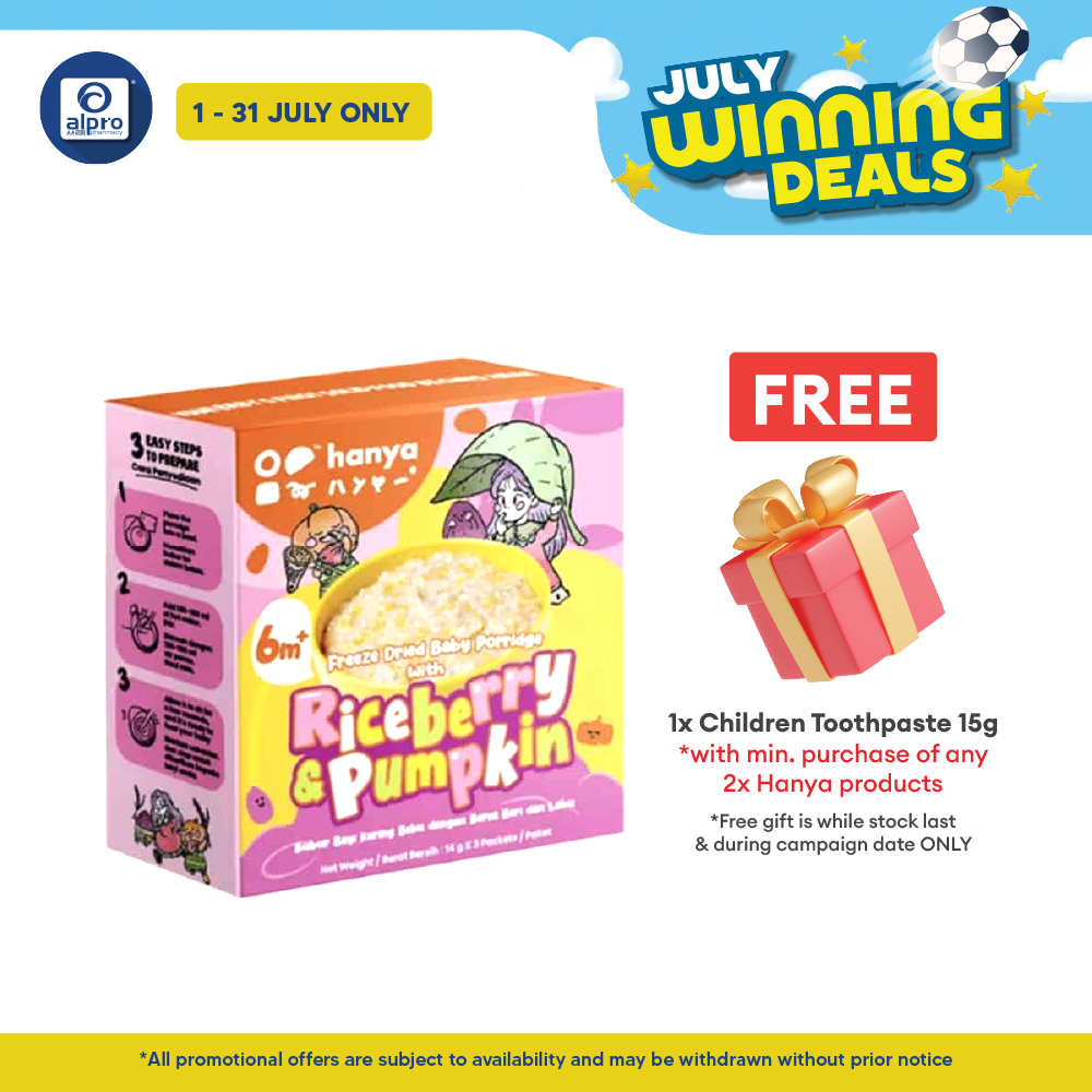Hanya Freeze-Dried Baby Porridge With Riceberry & Pumpkin 3s X 14g Hanya