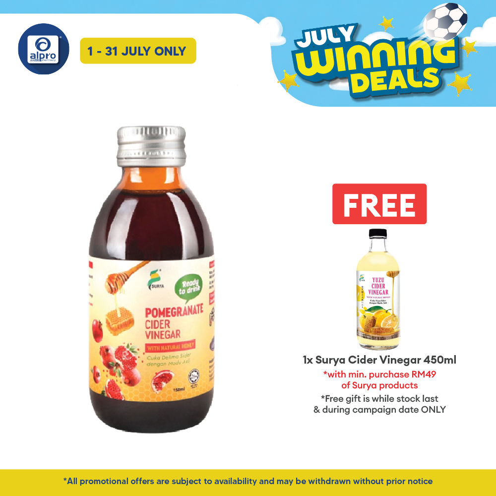 Surya Ready To Drink Pomegranate Cider Vinegar With Natural Honey 150ml | Enriched With Natural Goodness Surya