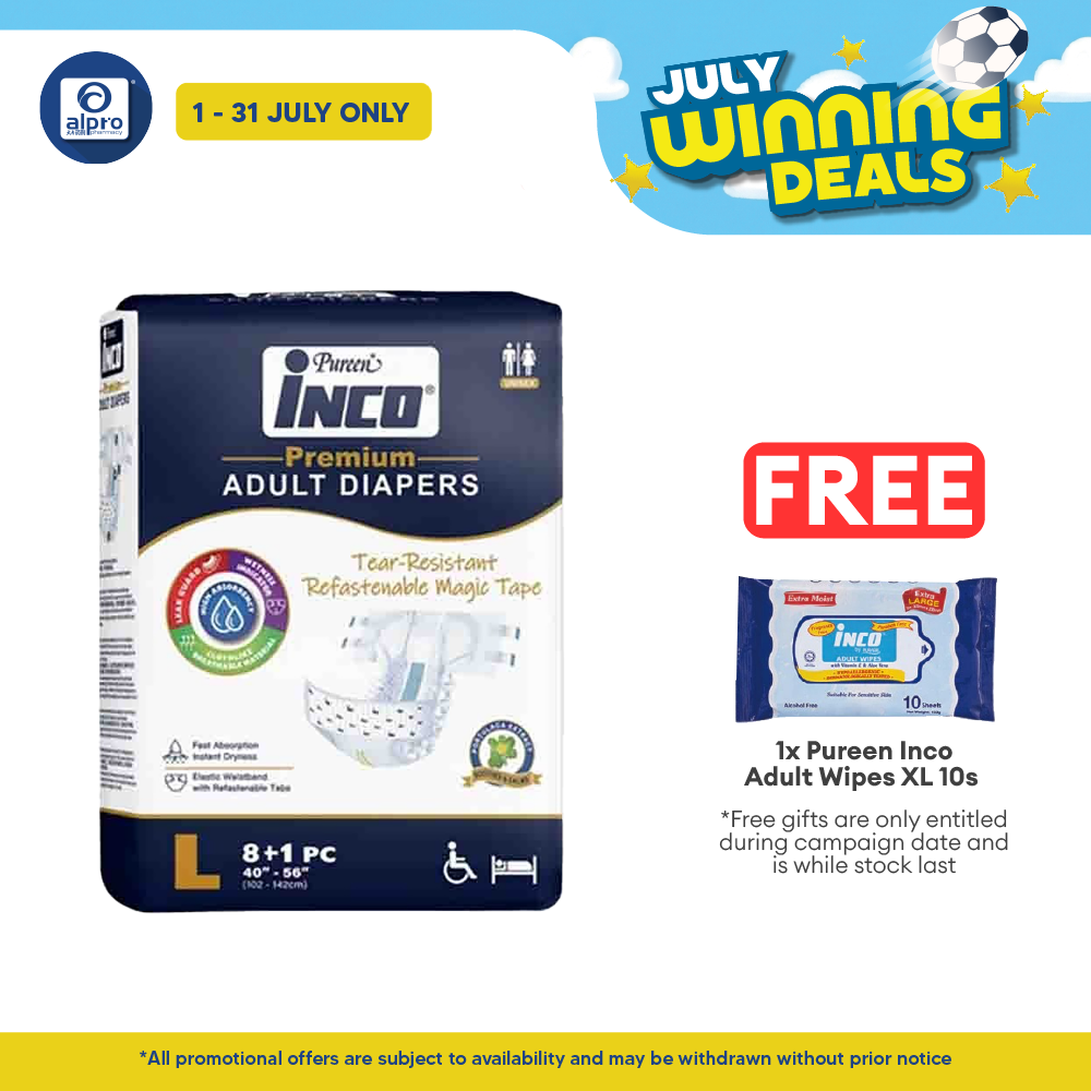Pureen Inco Premium Adult Diapers | Size : L (9 Pcs / Pack) Pureen