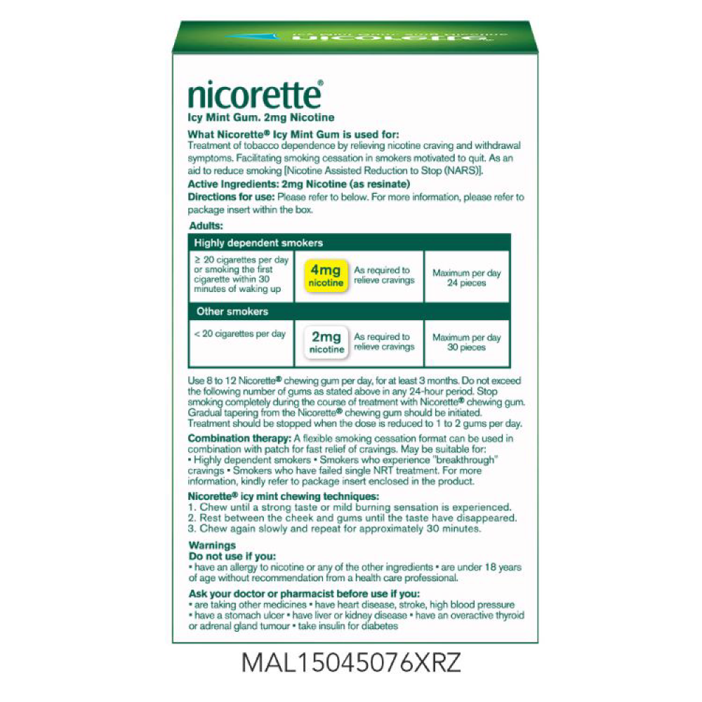 Nicorette  Icy Mint Gum 2mg 15s Nicorette
