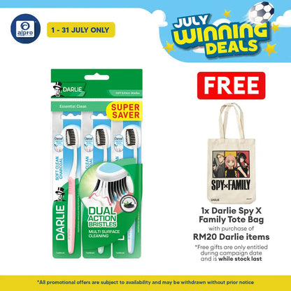 Darlie Toothbrush Essential Clean Charcoal Bristles 3s | 0.01mm Soft Bristles Darlie
