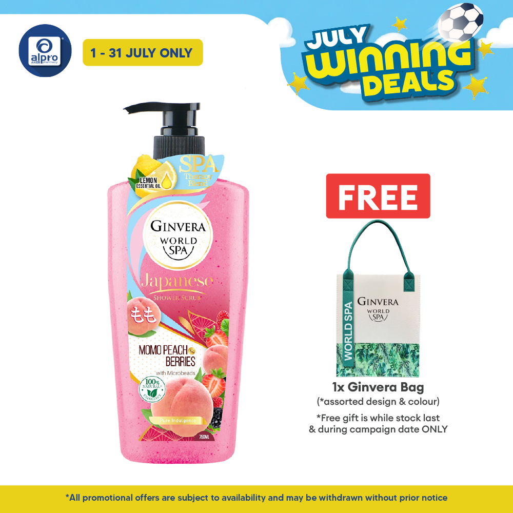 Ginvera World Spa Japanese Shower Scrub Momo Peach & Berries 750ml | Momo Peach and Lemon Ginvera