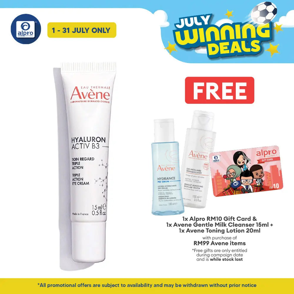 Avène Hyaluron Activ B3 Triple Action Eye Cream 15mL | Reduce Wrinkle, Eyebags, Dark Circle Avene
