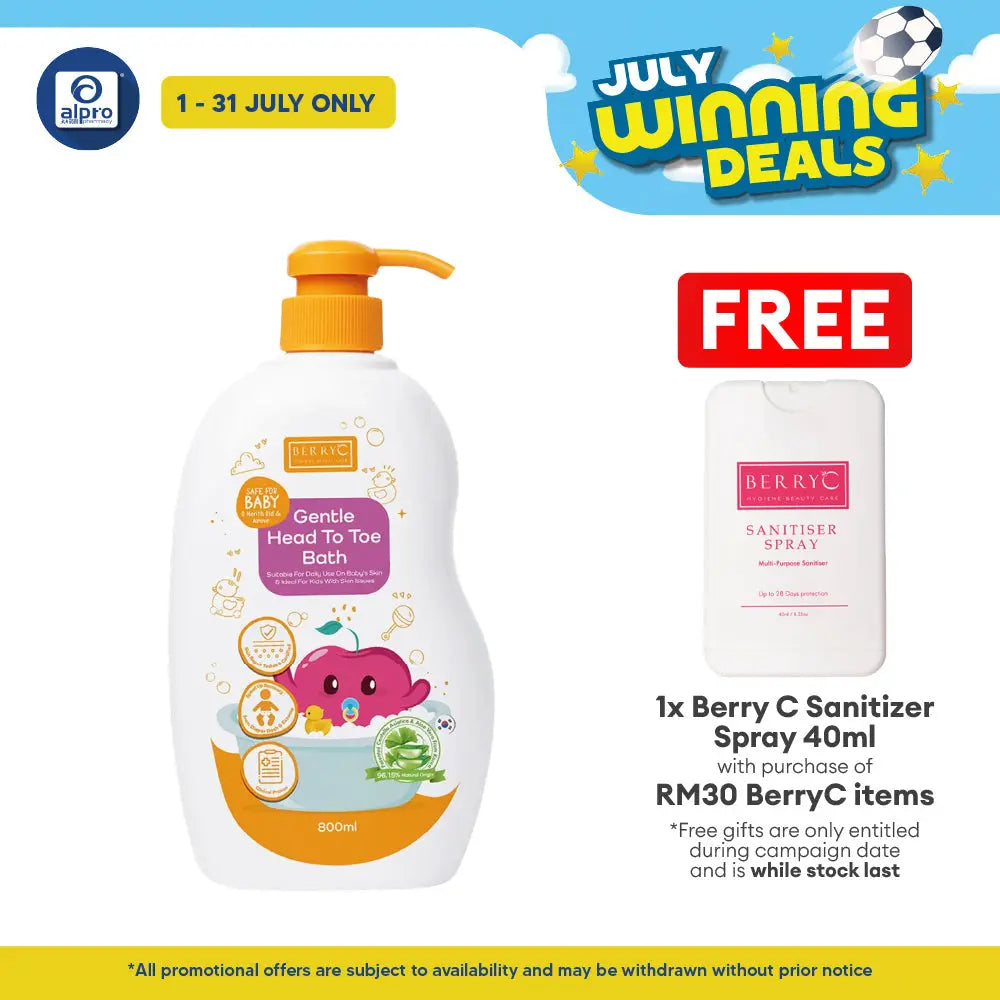 BerryC Gentle Head To Toe Bath 800mL | 24 Hours Of Hydration & Cleanser Berry C