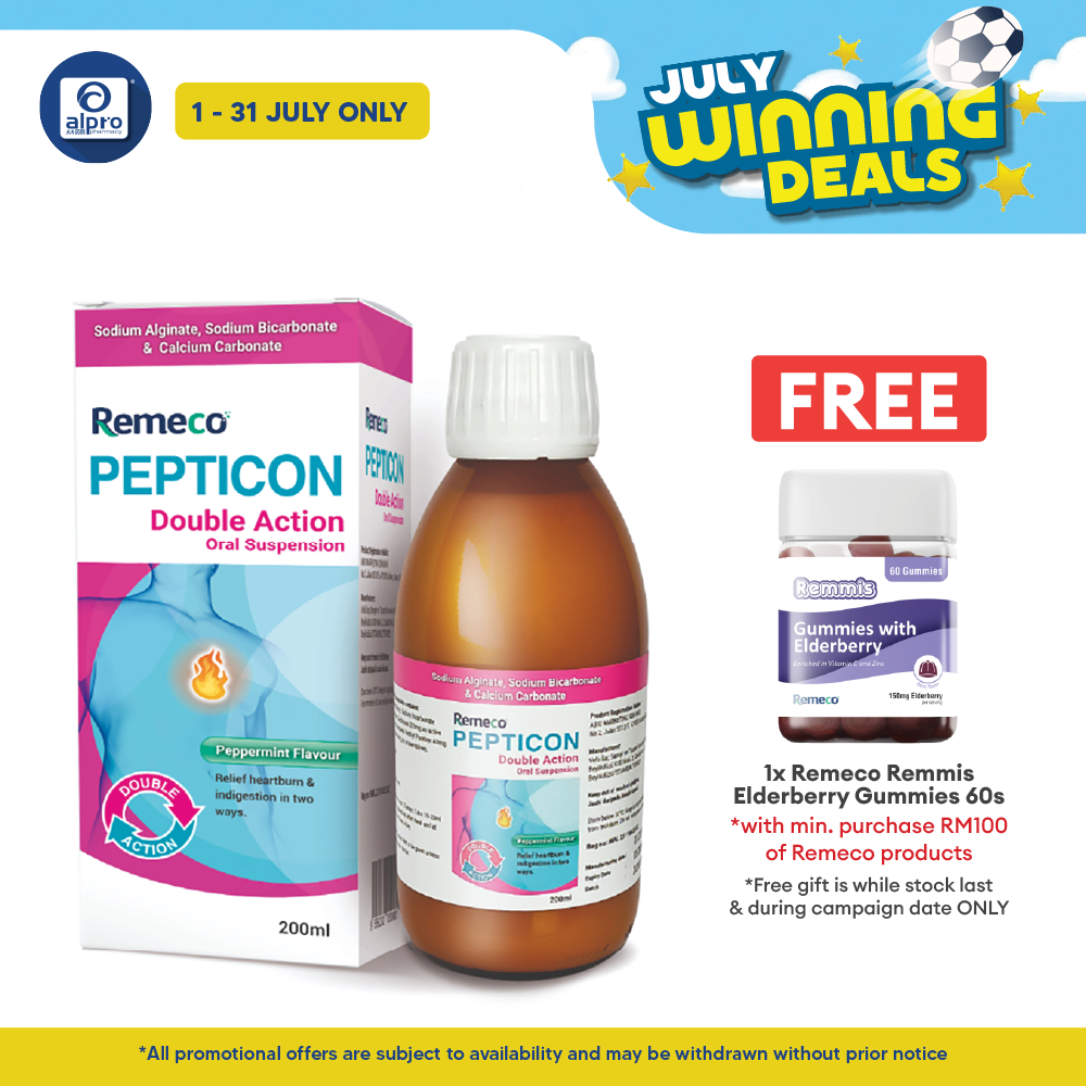Remeco Pepticon Double Action Oral Suspension 200ml | For Heartburn and Indigestion Remeco