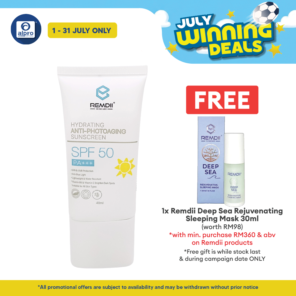 Remdii Hydrating Anti-Photoaging Body & Face Sunscreen SPF 50 40mL | Hydrate Skin & Sun Protection Remdii
