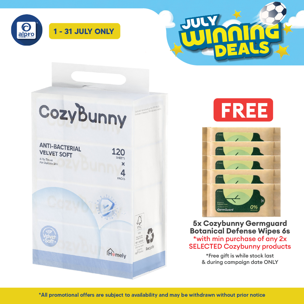 CozyBunny Velvet Soft Antibacterial Facial Tissues 4ply (Homely 120s/ Go-To 40s) | Antibacterial & Soothe Skin CozyBunny