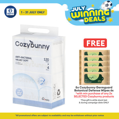 CozyBunny Velvet Soft Antibacterial Facial Tissues 4ply (Homely 120s/ Go-To 40s) | Antibacterial & Soothe Skin CozyBunny