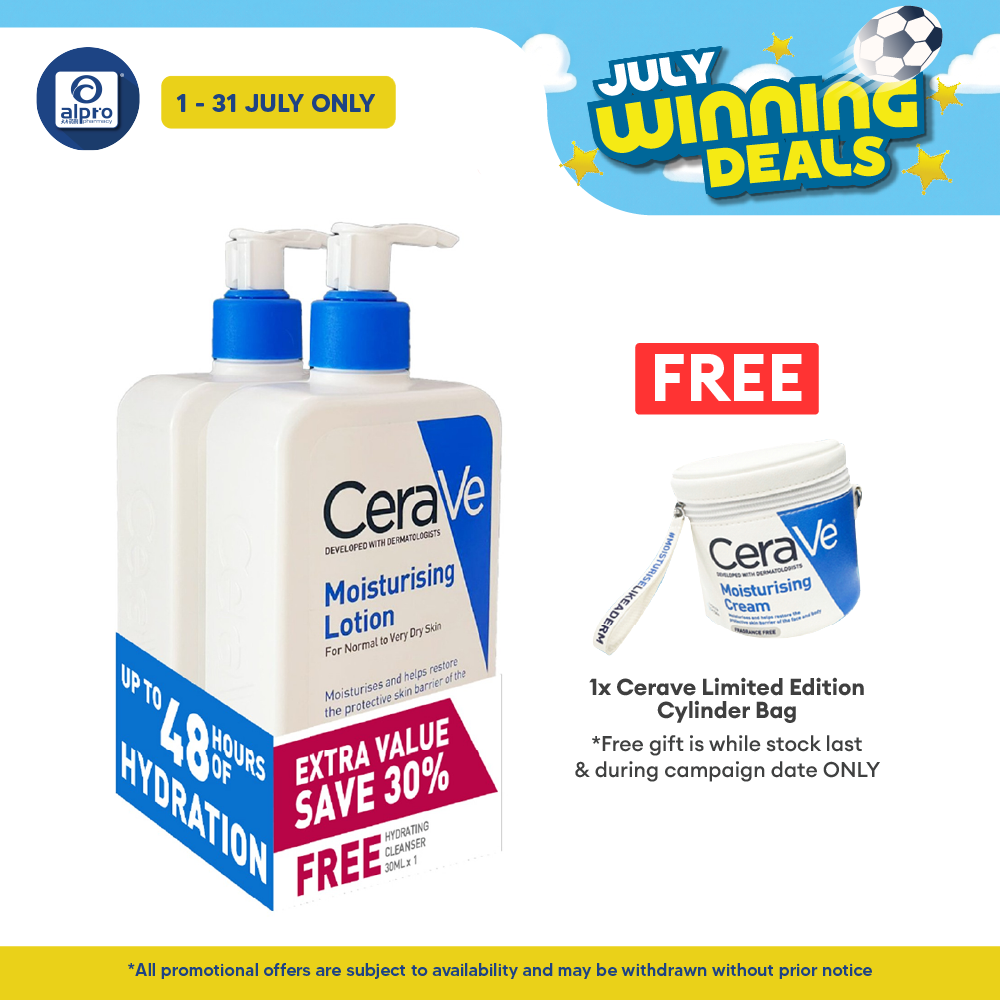 Cerave Moisturising Lotion 473mL 2s + Hydrating Cleanser 30mL | Lightweight Lotion Non-Oily With Ceramides Cerave