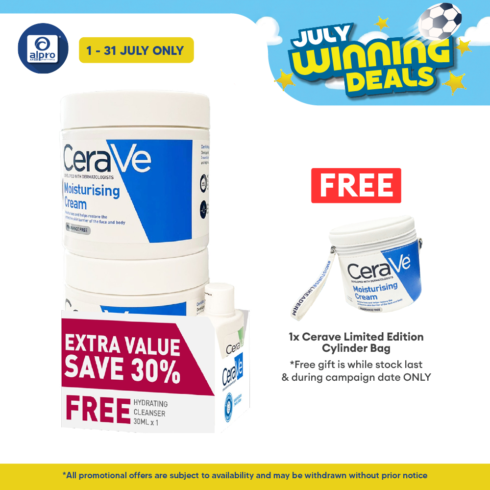 CeraVe Moisturising Cream 2s + Hydrating Cleanser 30mL | Non-Greasy & Sticky & No Fragrance Cerave