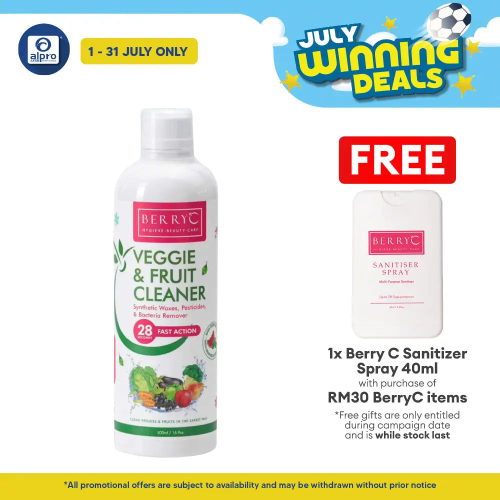 BerryC Veggie & Fruit Cleaner 500mL | Remove Synthetic Waxes & Pests Berry C