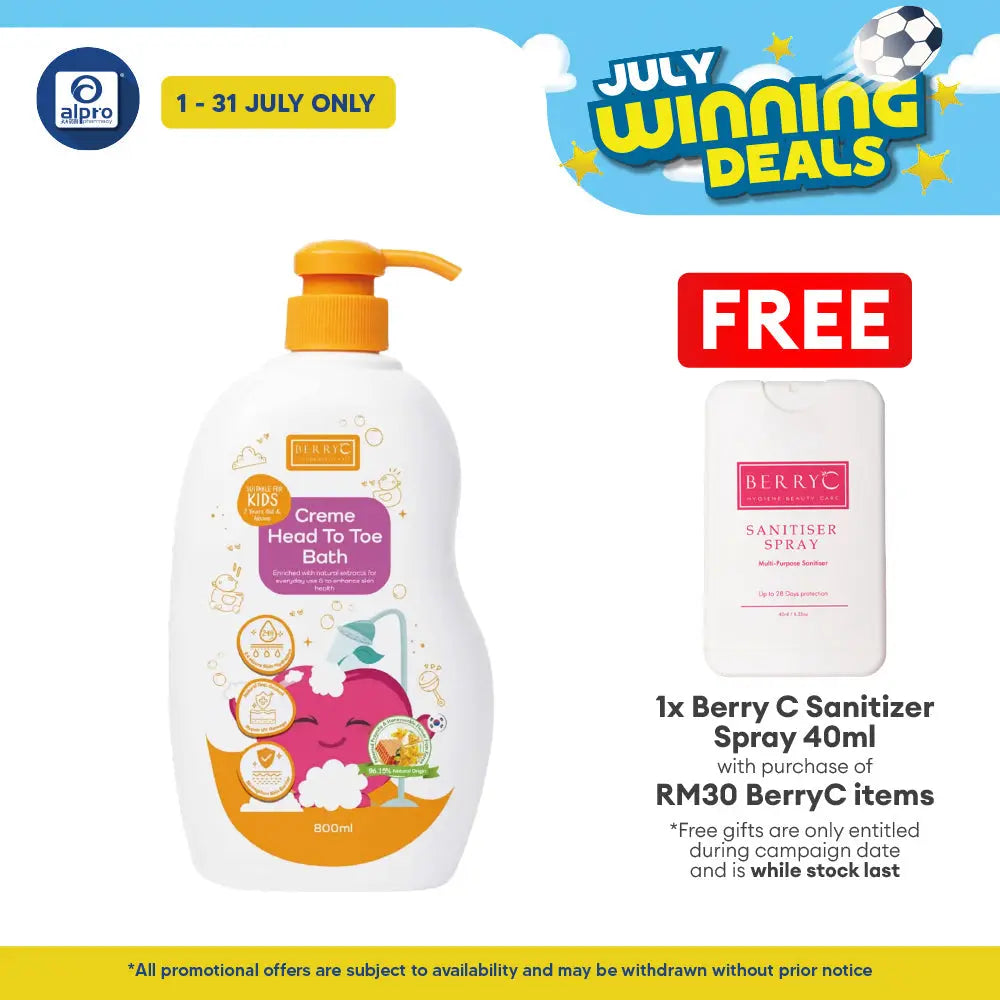 BerryC Crème Head To Toe Bath 800mL | Daily Skin Hydration & Antioxidants Berry C