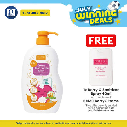 BerryC Crème Head To Toe Bath 800mL | Daily Skin Hydration & Antioxidants Berry C