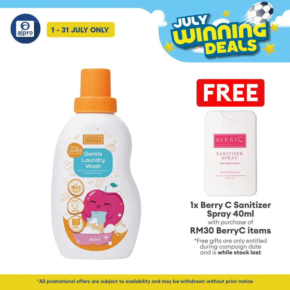 BerryC Gentle Laundry Wash 800mL | Concentrated Detergent & Safe for Baby Clothes Berry C