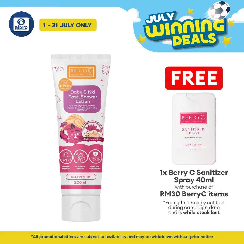 BerryC Baby & Kid Post-Shower Lotion 200mL | Up To 8 Hours Of Skin Hydration Berry C