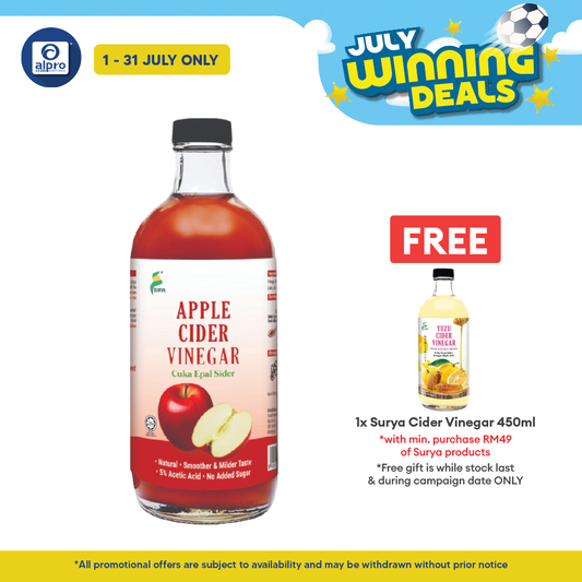 Surya Apple Cider Vinegar Raw 450mL | Helps With Indigestion & Body Detox Surya
