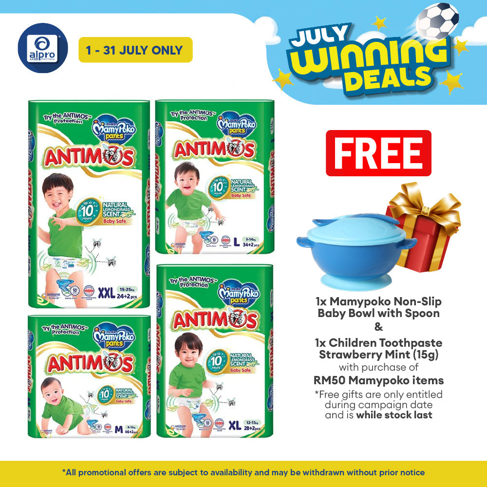 MamyPoko ANTIMOS Pants Diapers (Size M/ L/ XL/ XXL) | Natural Lemongrass Scent MamyPoko