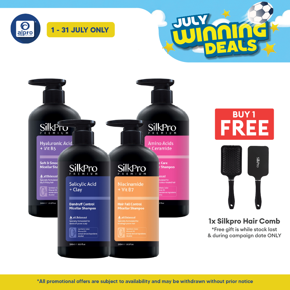 SilkPro Premium Micellar Shampoo (Dandruff Control/ Soft & Smooth/ Damage Care/ Hair Fall Control) 500mL SilkPro