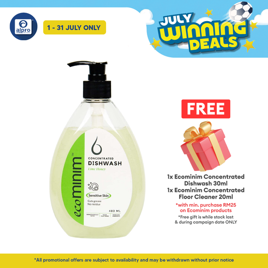 Ecominim Dishwash Liquid – (Honey Lime/ Lemon Bergamot) 480mL | Safe For Fruit & Vegetables ECOMINIM