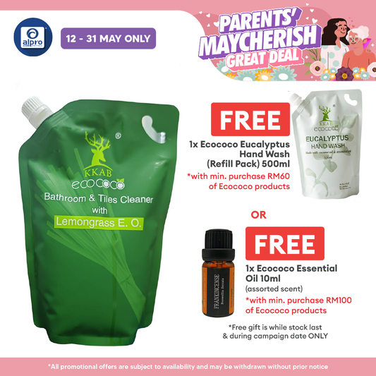 ecococo Lemongrass Bathroom & Tiles Cleaner Refill 1kg | Refreshing Lemongrass Fragrance ecococo