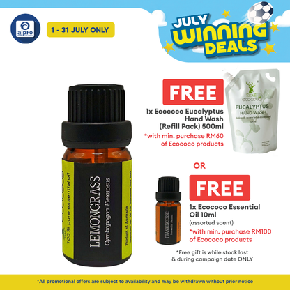 ecococo Lemongrass Essential Oil 10mL | Natural Insect Repellent ecococo