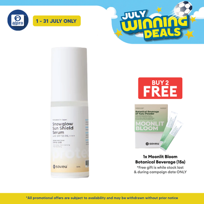 Soveu Snowglow Serum Shield SPF 50 PA++++ 30mL | Lightweight Texture & Shield from Harsh Sun Soveu