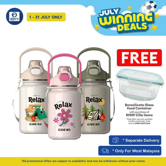 Cille Ceramic Heatlock Tumbler Flask Water Bottle 1L (XB-24155-1.0) | Designed with Anti-Spill Safety Lock Lid Cille